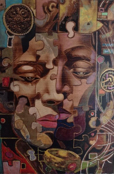 Pop Art Mythological Painting Puzzles. Magical charm by painter BURNING BEAUTY mixed method wood 