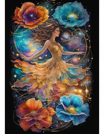 Arte digital "Chica con flores: estilo vintage chic", artista digital Viktoriya Denisenko en Jose Art Gallery