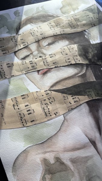 Additional view 2: Figurative Portrait Painting Lost Voice: Watercolor Collage by painter Julia Shilo mixed method paper 