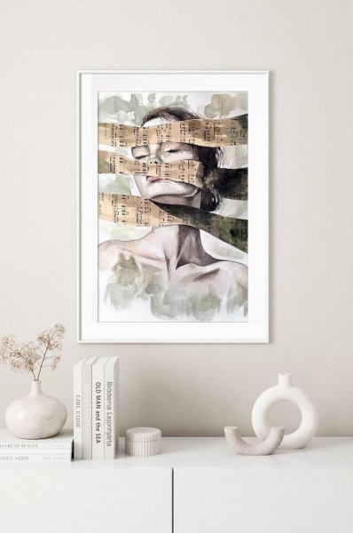 Additional view 4: Figurative Portrait Painting Lost Voice: Watercolor Collage by painter Julia Shilo mixed method paper 