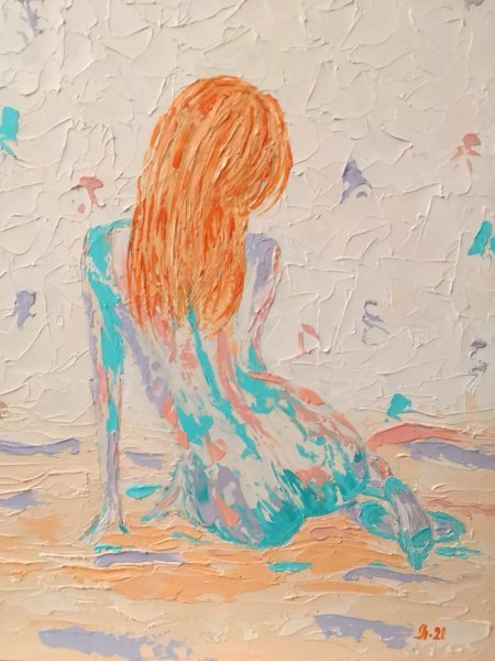 Импрессионизм Ню Живопись "Девушка-3" живописец Людмила Рябкова масло картон 