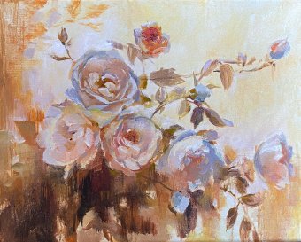Painting "Vintage rose chords" by painter Oleksandra Karaulna oil canvas at Jose Art Gallery