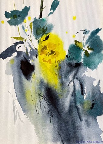 Painting "Floral Inspiration" by painter Oleksandra Karaulna watercolor paper at Jose Art Gallery