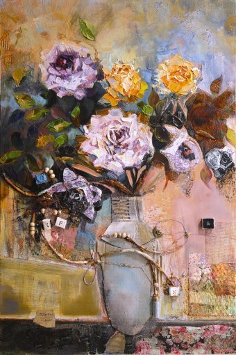 Painting "Aroma Noir" by painter Dariia Zhyrova mixed method wood at Jose Art Gallery