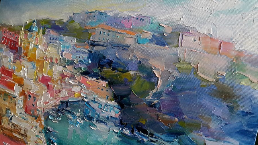 Additional view 1: Impressionism Cityscapes Painting Procida Trip to Italy by painter Viktoria Lapteva oil canvas 