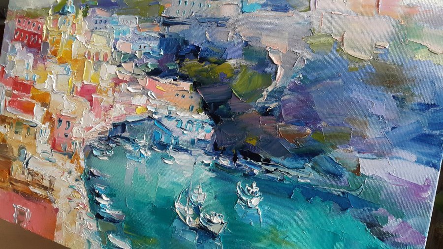 Additional view 3: Impressionism Cityscapes Painting Procida Trip to Italy by painter Viktoria Lapteva oil canvas 