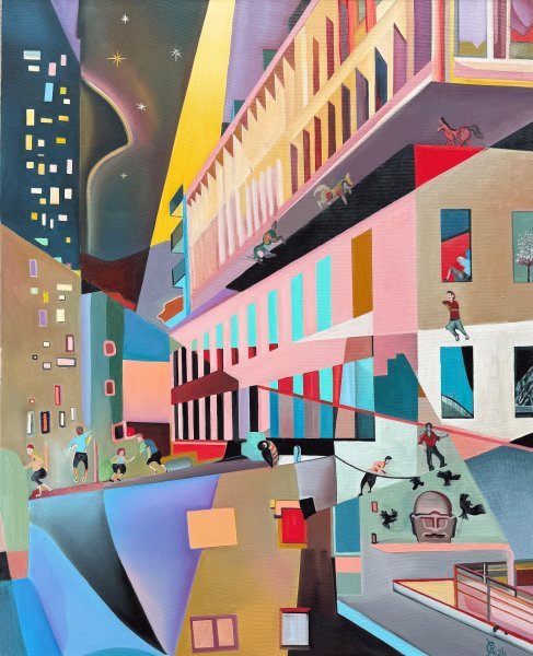 Кубизм Городской пейзаж Живопись "Gravity Shift" живописец Constantin Roucault масло холст 