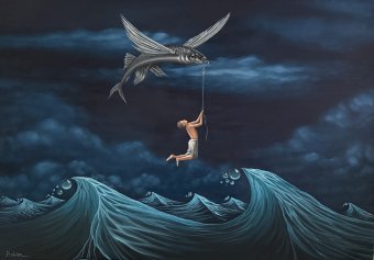 Malerei "Flying Boy: Wogen des Ozeans", maler/-in Beklan Kizilcay Öl Leinwand in der Jose Art Gallery