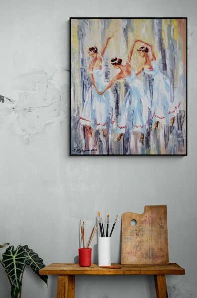 Image supplémentaire 5: Art figuratif Familial Peinture "Trio Moderne", peintre Mher Gevorgyan huile toile 