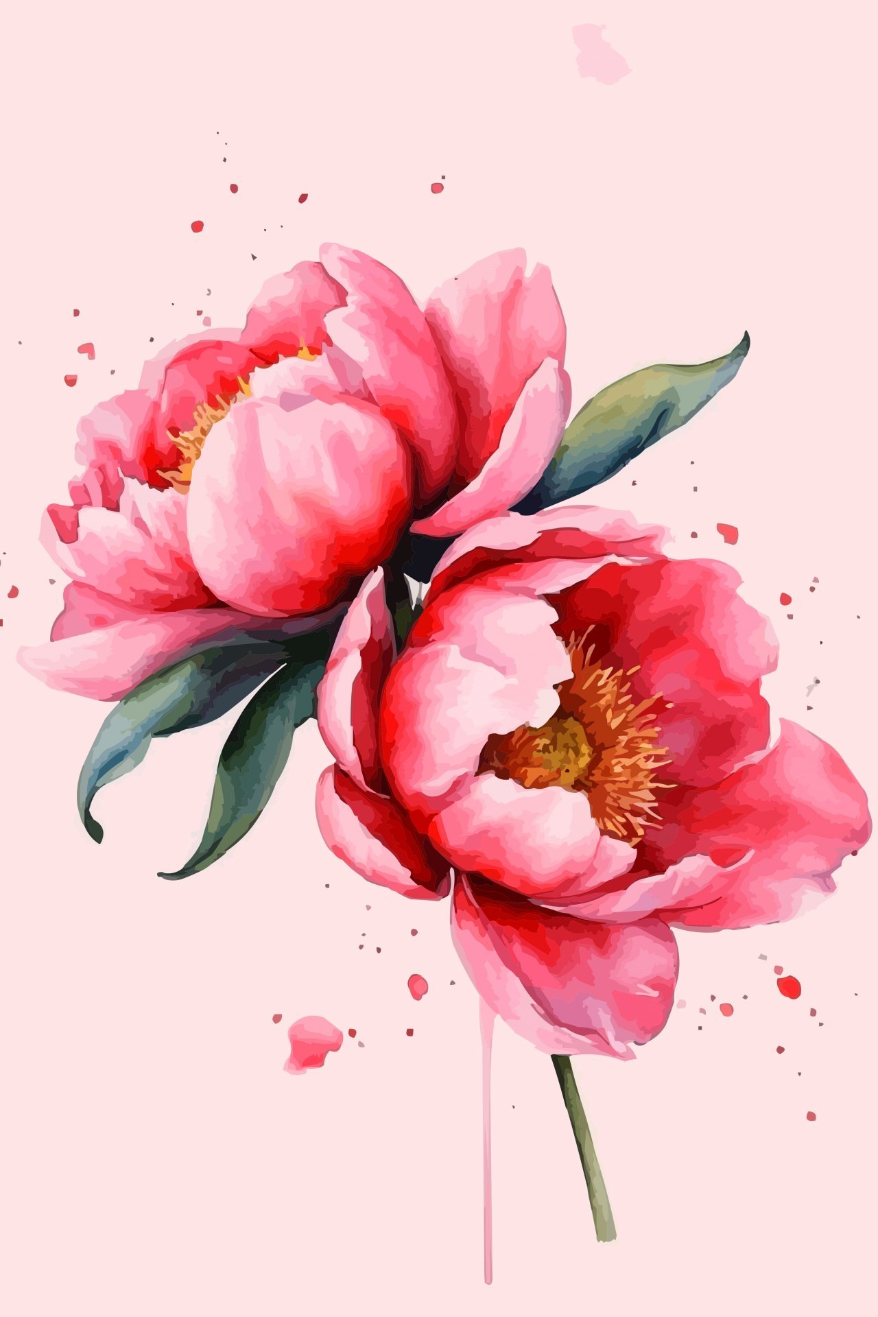 Imagem digital «Peônias florescendo: elegância em aquarela» - Viktor  Levchenko, image size:1280x1920