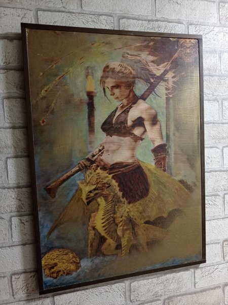 Additional view 3: Academic Art Mythological Painting Valkyrie. Artifact by painter BURNING BEAUTY mixed method wood 