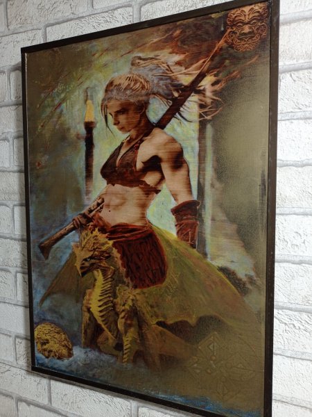Additional view 4: Academic Art Mythological Painting Valkyrie. Artifact by painter BURNING BEAUTY mixed method wood 
