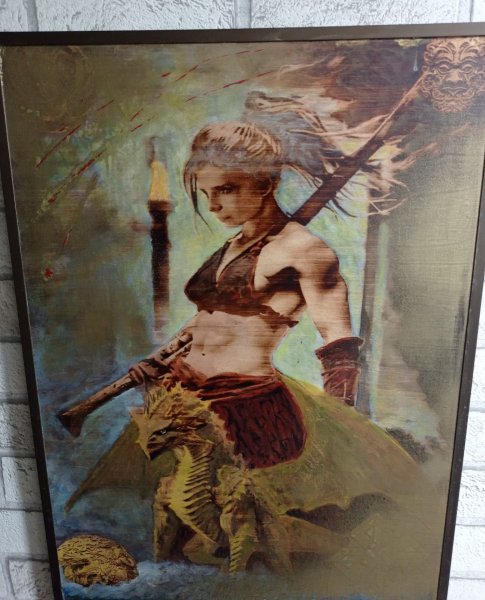Additional view 5: Academic Art Mythological Painting Valkyrie. Artifact by painter BURNING BEAUTY mixed method wood 