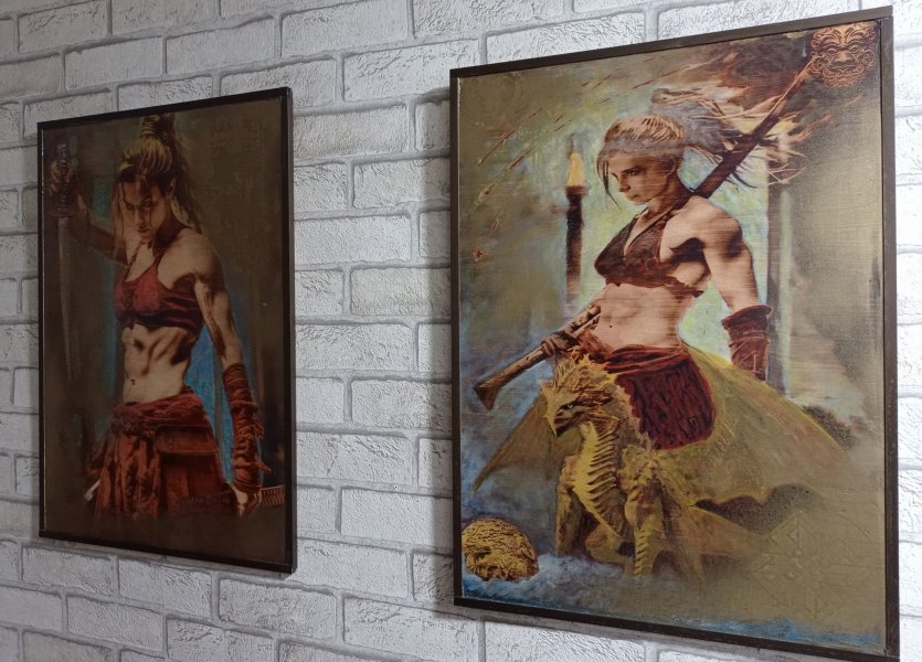 Additional view 8: Academic Art Mythological Painting Valkyrie. Artifact by painter BURNING BEAUTY mixed method wood 
