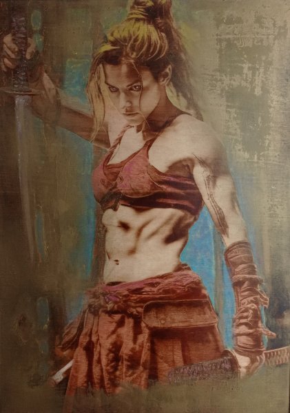Academic Art Mythological Painting Valkyrie. Determination! by painter BURNING BEAUTY mixed method wood 