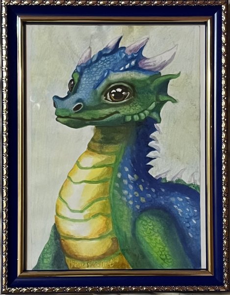 Symbolism Animal Painting Picture Cute Dragon by painter VerushaArt watercolor paper 