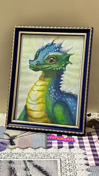 Additional view 1: Symbolism Animal Painting Picture Cute Dragon by painter VerushaArt watercolor paper 