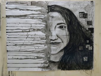 Graphique "Le flux enchanté", illustrateur Parag Kalita charbon papier à la Jose Art Gallery