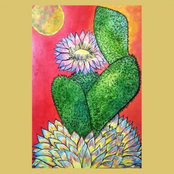 Painting "Flourish: Connection with the Moon" by painter Taís Bueno acrylic paper at Jose Art Gallery