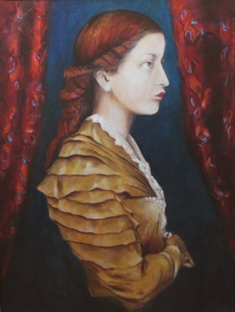 Painting "Young woman with dress" by painter Lochter Andreas oil canvas at Jose Art Gallery