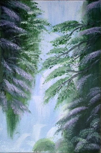 Живопись "Водопад: Симфония природы", живописец Рыжова Алина акрил картон в Jose Art Gallery
