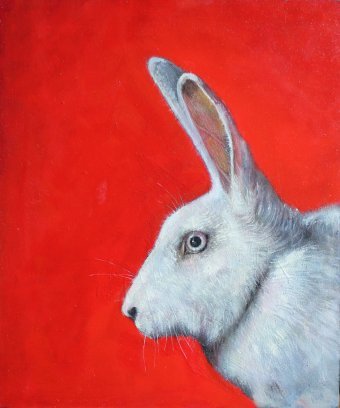Peinture "Lapin innocent", peintre Lochter Andreas huile carton à la Jose Art Gallery