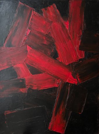 Peinture "Minimalisme De Composition Rouge", peintre Marina Gorbachova huile toile à la Jose Art Gallery