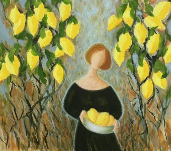 Pintura "Canción de la Tierra. Limones", pintor Iryna Bondar acrílico lienzo en Jose Art Gallery