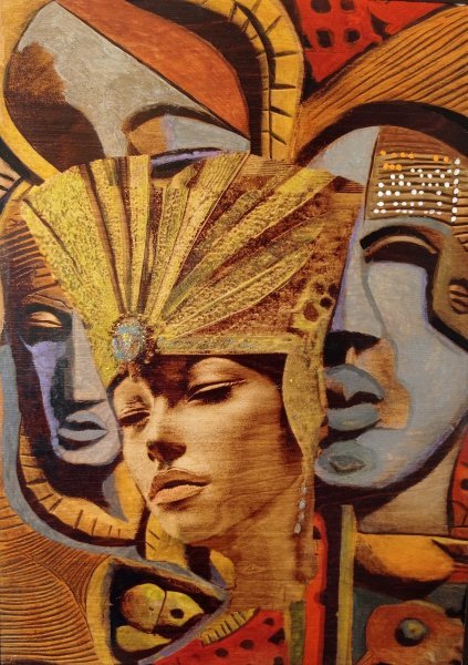 Pop Art Mythological Painting The departed... by painter BURNING BEAUTY mixed method wood 