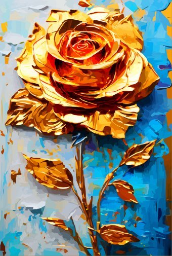 Digital Art "Golden Rose on Blue Canvas" by digital artist Viktor Levchenko at Jose Art Gallery