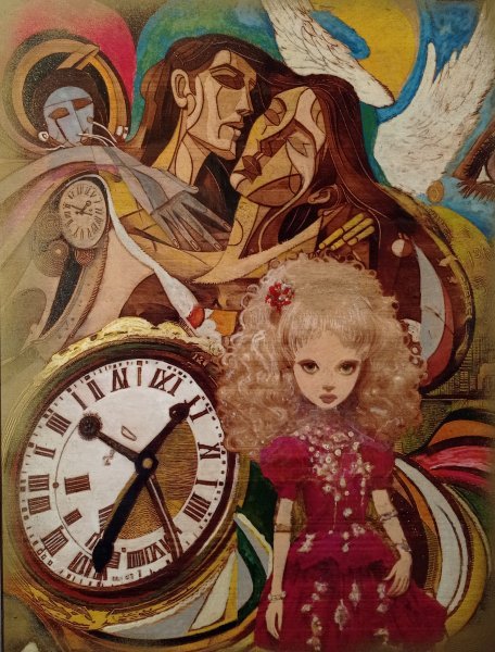 Pop Art Mythological Painting Transition by painter BURNING BEAUTY mixed method wood 