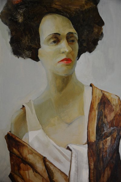 Imagen adicional 2: Moderno Retrato Pintura "Mujer con labios rojos", pintor Mariya Drozdova óleo cartulina 