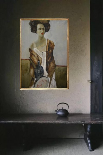 Imagen adicional 6: Moderno Retrato Pintura "Mujer con labios rojos", pintor Mariya Drozdova óleo cartulina 