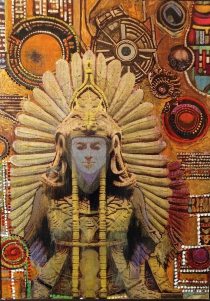 Pop Art Mythological Painting Civilizer. Ancients by painter BURNING BEAUTY mixed method wood 