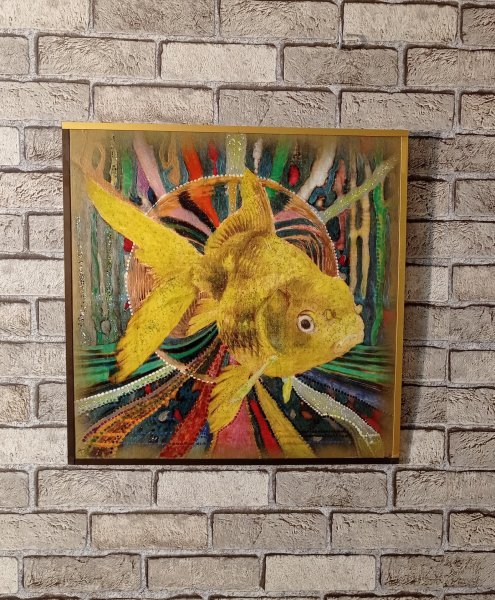 Additional view 1: Pop Art Mythological Painting Goldfish. I found you! by painter BURNING BEAUTY mixed method wood 