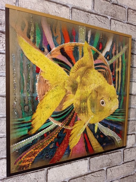 Additional view 2: Pop Art Mythological Painting Goldfish. I found you! by painter BURNING BEAUTY mixed method wood 