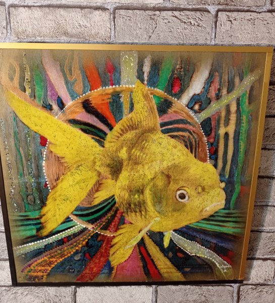 Additional view 4: Pop Art Mythological Painting Goldfish. I found you! by painter BURNING BEAUTY mixed method wood 