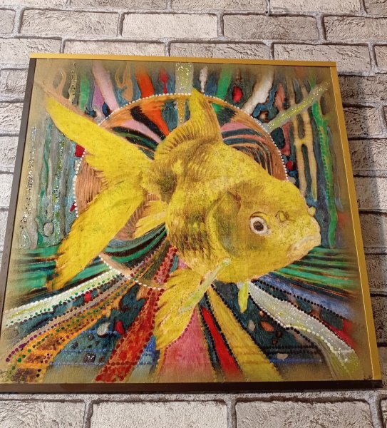 Additional view 5: Pop Art Mythological Painting Goldfish. I found you! by painter BURNING BEAUTY mixed method wood 