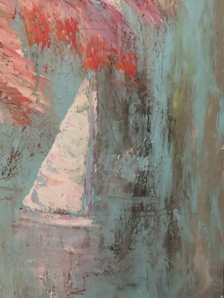 Additional view 1: Contemporary Art Marine Art Painting Calm Seascape with Sailboat by painter Dora Kalinova acrylic canvas 
