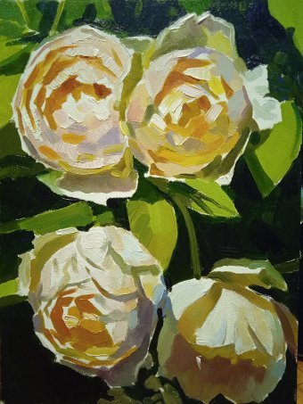 Peinture "Pivoines au soleil", peintre Anton Babenko huile carton à la Jose Art Gallery