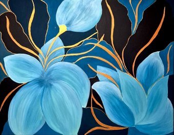 Painting "Floral Fantasia in Modern Abstract" by painter Olga Jukovskaya acrylic canvas at Jose Art Gallery