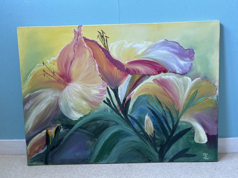 Additional view 2: Art Deco Flower Painting Lilies by painter Tatiana Lashchenkova oil canvas 
