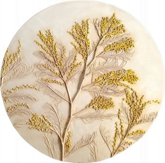 Painting "Mimosa Relief Botanical Art" by painter Elena Panchenya watercolor plaster at Jose Art Gallery