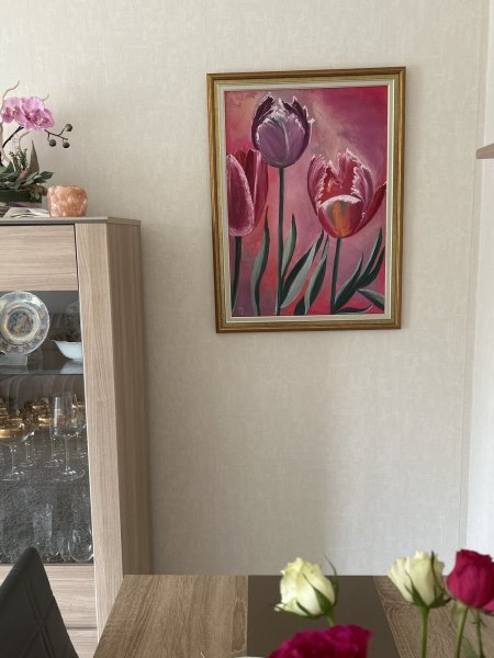 Additional view 1: Art Deco Flower Painting Tulips by painter Tatiana Lashchenkova oil canvas 