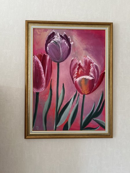 Additional view 2: Art Deco Flower Painting Tulips by painter Tatiana Lashchenkova oil canvas 