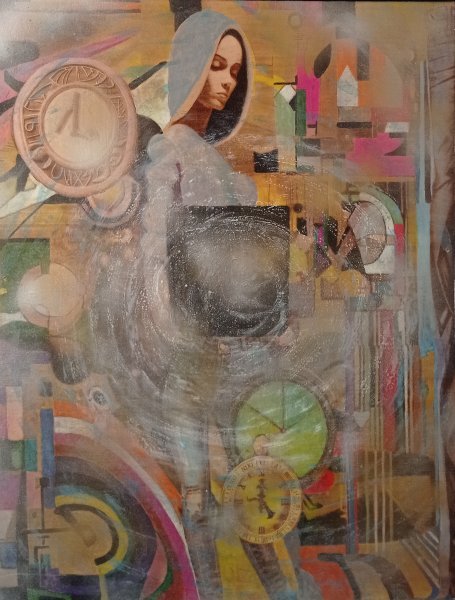 Pop Art Mythological Painting Pandora by painter BURNING BEAUTY mixed method wood 