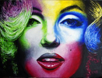 Pittura "Magia Monroe", pittore Leon Katz acrilico tela alla Jose Art Gallery