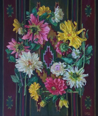 Painting "Floral Kaleidoscope: Dahlias" by painter Aleksandra Plis acrylic canvas at Jose Art Gallery