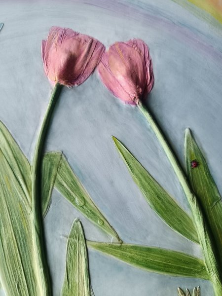 Additional view 1: Modern Flower Painting Drops of love bas-relief of flowers by painter Elena Panchenya watercolor plaster 