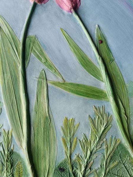 Additional view 4: Modern Flower Painting Drops of love bas-relief of flowers by painter Elena Panchenya watercolor plaster 
